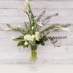 Bouquet de fleurs - Callas, tulipes blanches et hydrangée