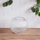 Vase boule/rond à motifs de losanges embossés en verre transparent