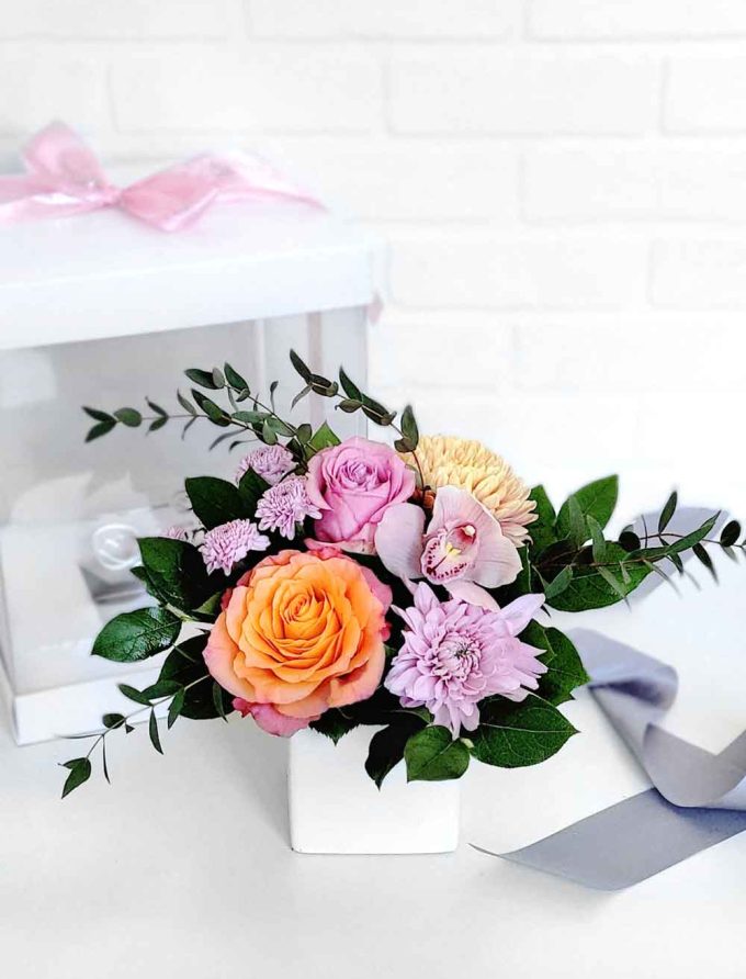 l'enchantée sophistiquée - boite florale lilas orange