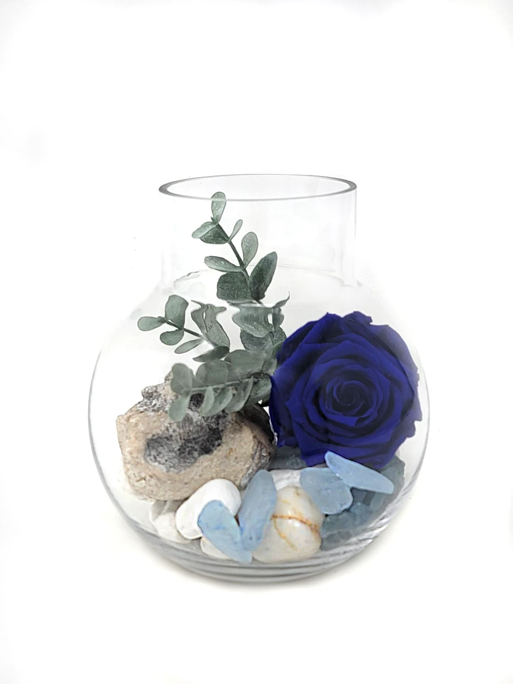 Arrangement rose éternelle indigo