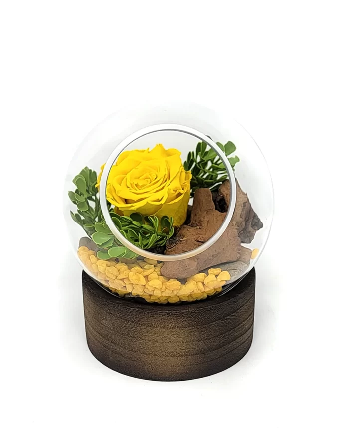 arrangement rose eternelle jaune