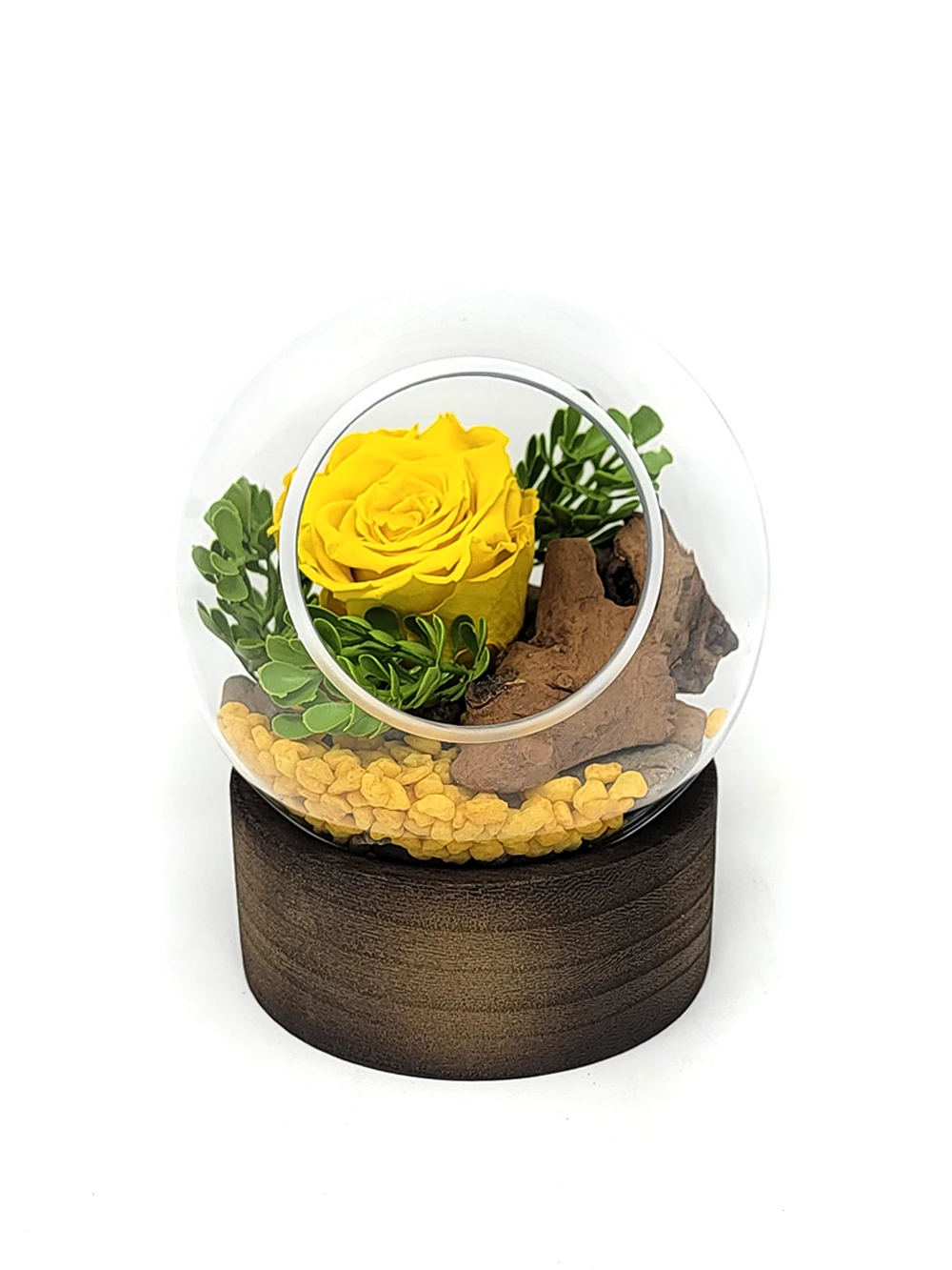 arrangement rose eternelle jaune