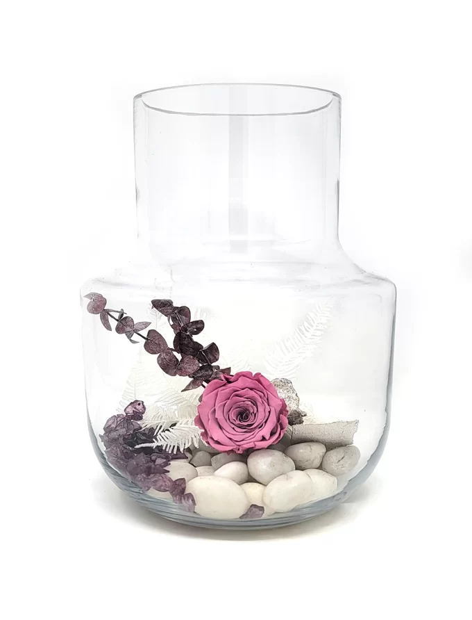 arrangement rose eternelle rose mauve