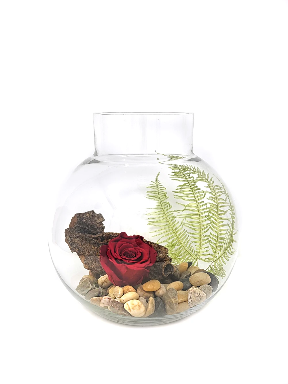 Arrangement rose éternelle rouge vin