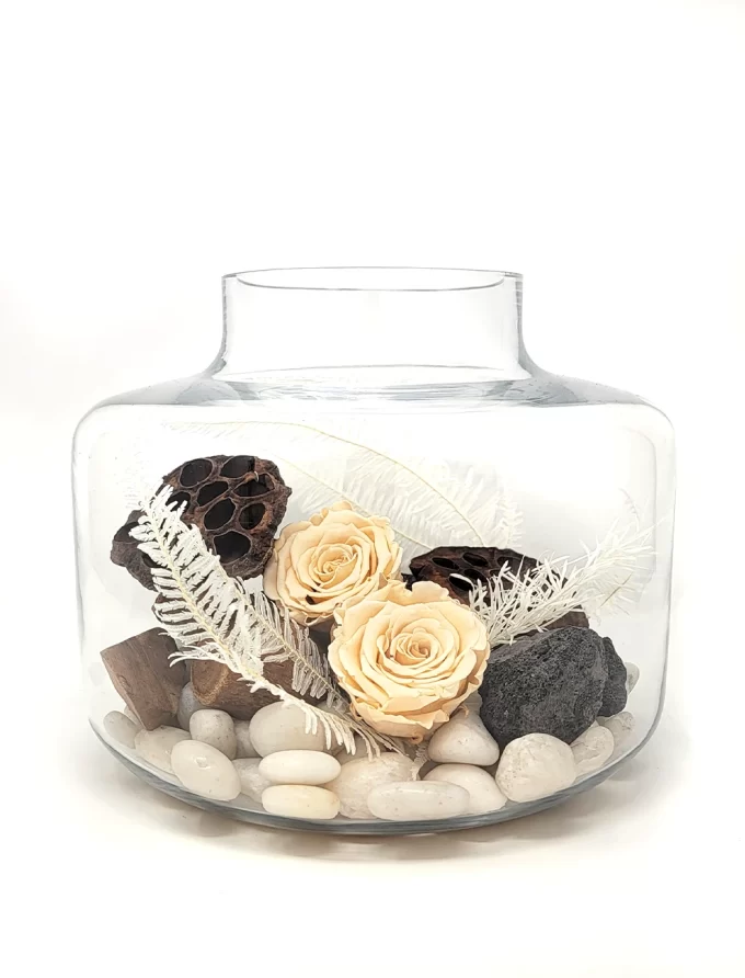 arrangement roses eternelles ivoires