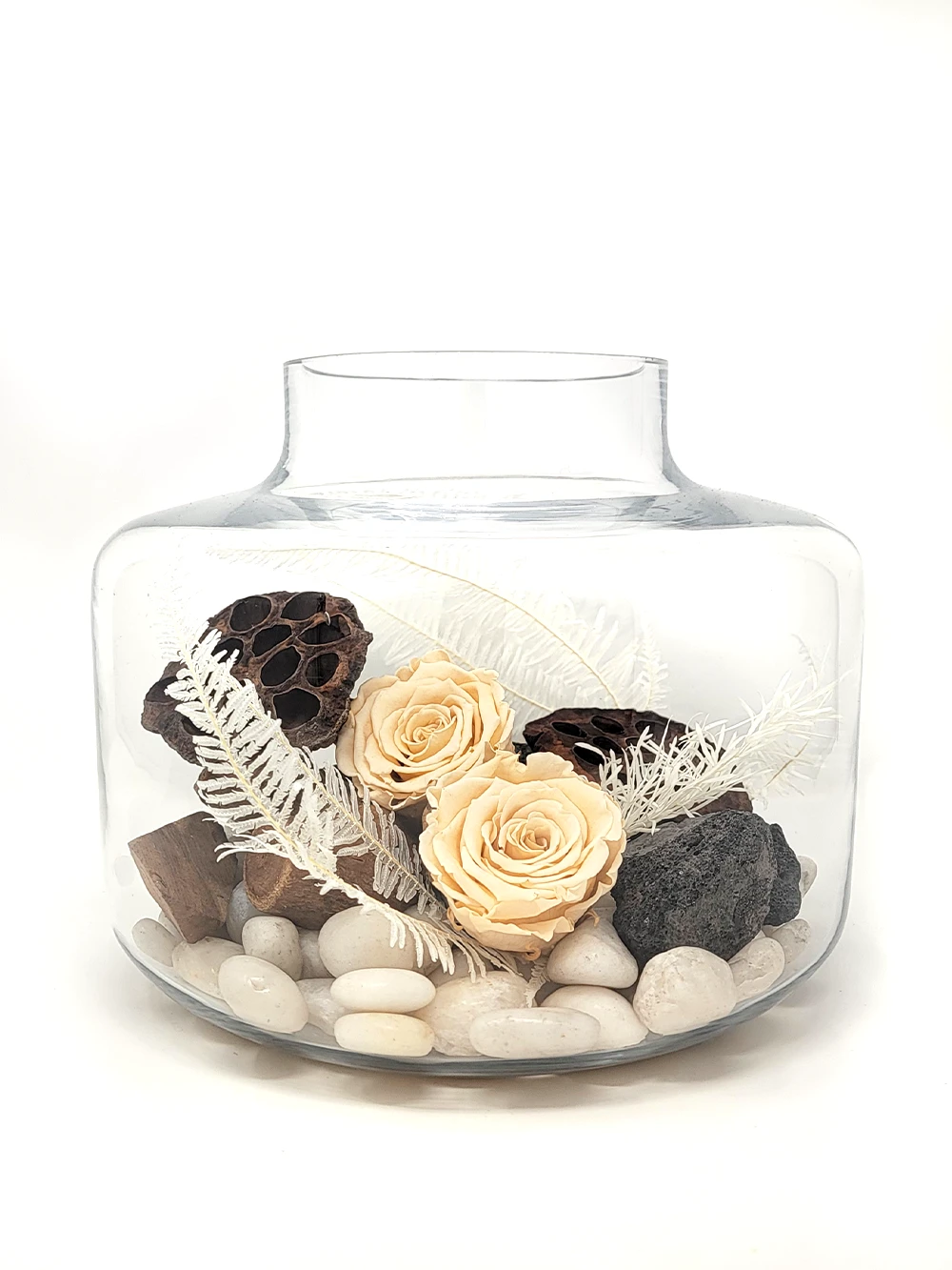 arrangement roses eternelles ivoires